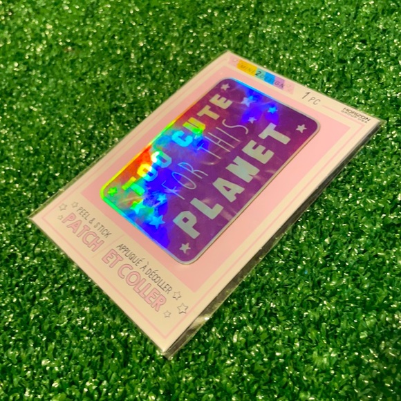 🏷 NO IRON / PEEL & STICK PATCH Rainbow Reflect Too Cute For This Planet w Stars - Picture 1 of 3